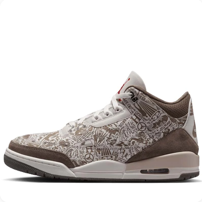 Brown & Cream Graphic-Print Mid-Top Sneakers