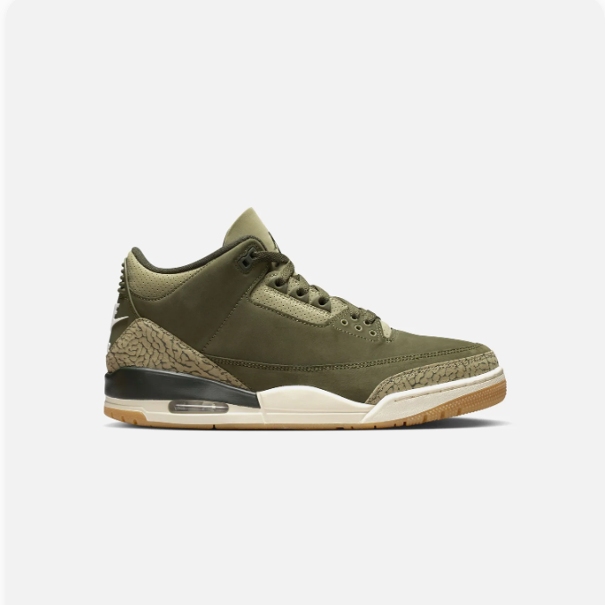 Olive Green Elephant-Print Mid-Top Sneakers with Gum-Colored Soles