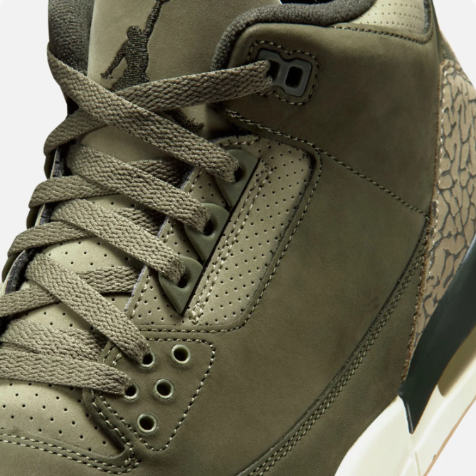 Olive Green Elephant-Print Mid-Top Sneakers with Gum-Colored Soles