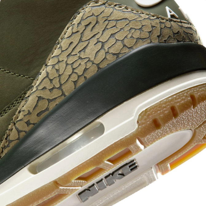Olive Green Elephant-Print Mid-Top Sneakers with Gum-Colored Soles