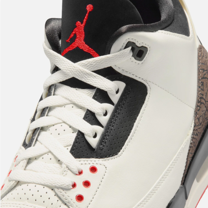 Cream & Brown Elephant-Print Mid-Top Sneakers with Red Accents