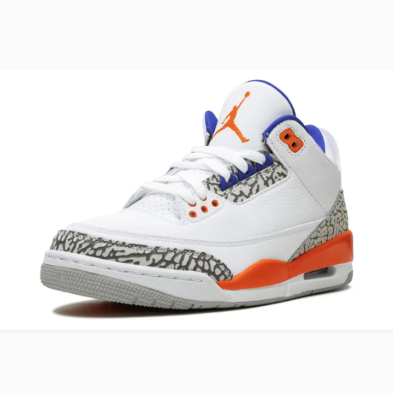 White, Orange & Blue Elephant-Print Mid-Top Sneakers