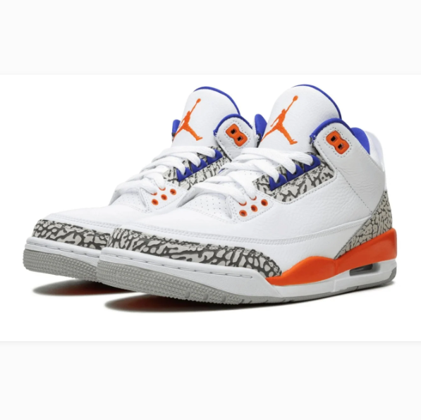 White, Orange & Blue Elephant-Print Mid-Top Sneakers