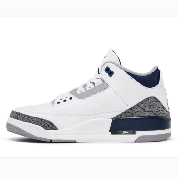 White & Navy Elephant-Print Mid-Top Sneakers