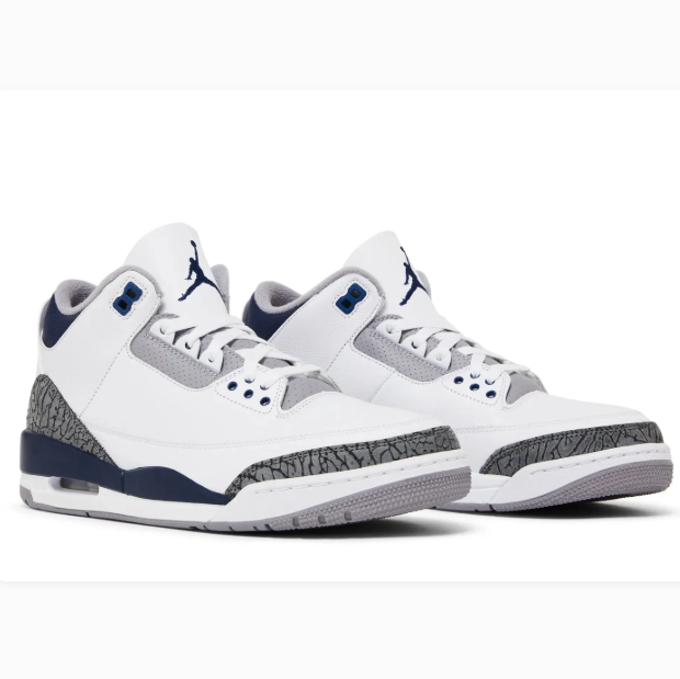 White & Navy Elephant-Print Mid-Top Sneakers